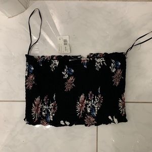 NEW Ruby and Jenna Black Floral Smocking Tube Top. M/L